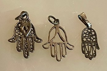 (3) Sterling Silver Hamsa Pendants