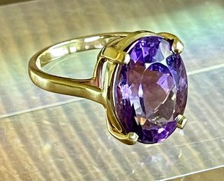 14K Yellow Gold & 10.6 Carat Modified Brilliant Cut Natural Amethyst W GIA Appraisal - Weight 6.39 Grams