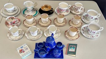 Tea Time Tea Cups And Saucers, Miniature Blue Pottery Set, Havaland Lamoge, Sweden, And More