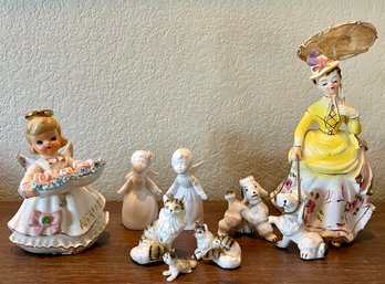 Atlas  Japan Hand Painted Victorian Girl W Poodles - World Creations Grimco August Figurine - Napco Angels