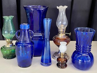Vintage Cobalt Blue Vases, Bottles, Oil Lamps - Pier One, Blue Luna, And More