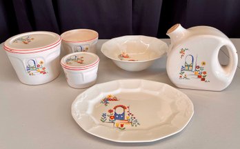 Colonial Dishware Dames By Crown - Platter, Refrigerator Set (as Is), Pitcher, Bowl (as Is)