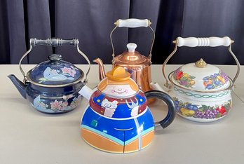 Tea Pots - Enamel, Brass, Okura