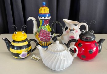 Ceramic Tea Pots - Studio, Collection Etc. Bee And Lady Bug, Cow Pitcher