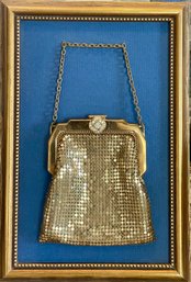Vintage Framed Whiting And David Gold Mesh Purse With Rhinestone Clasp