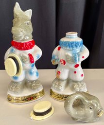 Pair Of Vintage 1968 Jim Beam Donkey And Elephant Political Clown Decanters