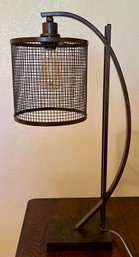 Industrial Bronze Tone Metal Lamp W/ Black Metal Mesh Shade And Edison Bulb