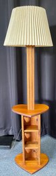 Vintage Pine Wood Standing Lamp With Shelves