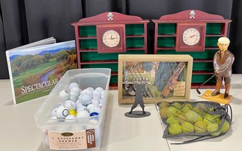 Golf Lot - Golf Balls, Golf Ball Holders, Figurines, And Book