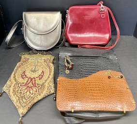 (4) Purses - Underwood Kid Leather, Florence Italy Leather, Crocodile Leather, Tapestry Sweet Romance