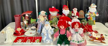 Holiday Decor - Musical Santa, Porcelain Serving Dishes, Raggedy Ann Andy, Elves, And More