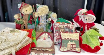 Christmas - Santa Bears(2 By Mary Bowling), Pillows, Tree Skirt, Flag, And More