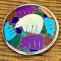 Sterling Silver Native American Inlay Bear Pin MOP- Sugilite - Turquoise  - Coral - Malachite - 47.1 Grams