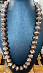 Vintage Navajo Pearl Stamped Copper Tone Bead 26 Inch Necklace - Total Weight 245 Grams