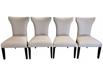 4 Light Tan Linen Parsons Chairs With Dark Wood Legs