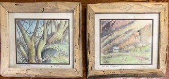 2 Henry Hawaiian Haleakala Crater & Kapalaoa Outhouse Signed Watercolors In Hand Made Wood Frames 1996