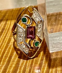 Cherry Creek Artisan Sterling Silver And Multi Stone Ring - Amethyst - Green And Rhinestone Size 6.5