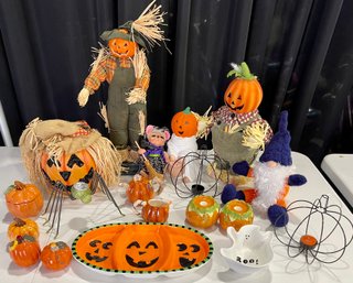 Halloween Lot - Annalee Witch Mouse, Candle Holders, Scarecrows, Salt And Pepper, Cream And Sugar, Etc