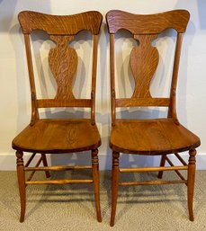 2 Antique Solid Oak T Back Chairs