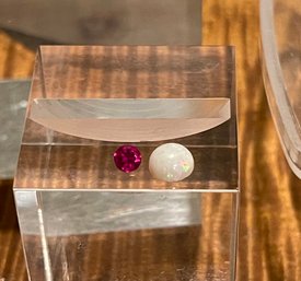 Round Opal Cabochon & Faceted Small Synthetic Ruby