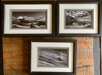 3 Black And White Mountain Landscape Photo Prints In Black Wood Frames