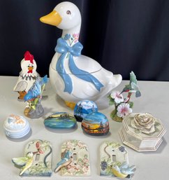 Vintage Lidded Goose, Hand Painted Rocks, Light Covers, Stefani Bird Figurine, Avon, And More