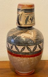 Vintage Handmade Tonala, Mexico Pottery Water Jug And Handled Mug