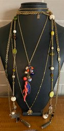 Vintage Lariat Bead Necklaces - Gold Tone With Beads - Coral & Metal - Art Glass - Cameo -FIrefly