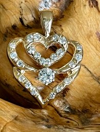 14K Yellow Gold Cast 23 Diamond Heart Pendant .47 Total Diamond Carats - GIA Appraisal - Total Weight 3.73 Grm