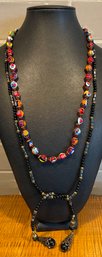 Murano Art Glass Bead 22' Necklace & Hematite - Glass & Metal Bead Lariat 34' Necklace