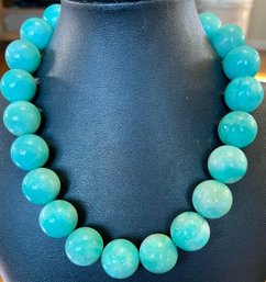 Gorgeous Large Bead Peruvian Blue Opal Bead 18 Inch Necklace