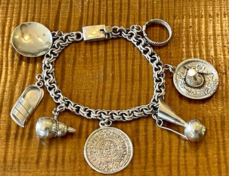 Vintage Sterling Silver Mexico 7.5' Charm Bracelet - Total Weight 28.7 Grams