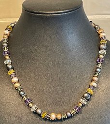 Sterling Silver 18' Necklace With Fresh Water Pearls - Amethyst - Citrine Beads - Clear Glass Beads