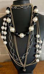 VIntage Faux Pearl Silver Tone & Gold Tone Necklaces - Le Muse With Single Bead - Silver Tone Link & More
