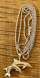14K Gold Rope Chain 24 Necklace With 14K Gold Dolphin Pendant - Total Weight - 9.5 Grams