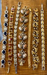 Vintage Lot Of Silver & Gold Tone Bracelets - Stones, Wood Tone - Dolphins And More