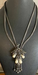 1960's Botticelli Silver Tone Double Wheat & Faux Pearl 18' Necklace With 5' Drop