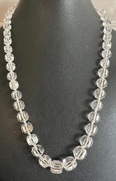 Art Deco Antique Faceted Rock Crystal Graduated Bead 20' Necklace With Gold Filled Clasp