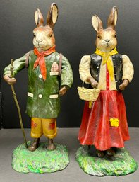 Pair Of Vintage Hand Painted Cast Iron 19' Hares Rabbits