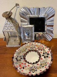 Vintage Mexico Tin Mirrors -  Lantern Candle Holder & Hand Wall Plaque