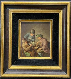 Antique Flemish Oil Painting On Tin In Frame