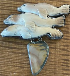 Stunning Amy Kahn Russell Fossilized Walrus Tusk And Sterling Silver Seal Pin