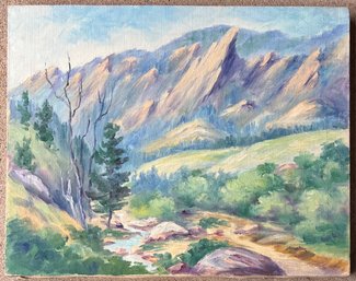Vintage 1930's Original Oil On Canvas Mountain Landscape