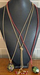 3 Vintage Necklaces - 2 Cloisonne Egg (1) Ciner W Chain - Antique Lavaliere Book Chain Carnelian Dangles