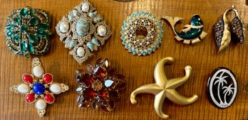 Vintage Lot Of Rhinestone Pins - Les Bernard - Sarah Coventry - Fiji Silver And Bakelite Pin