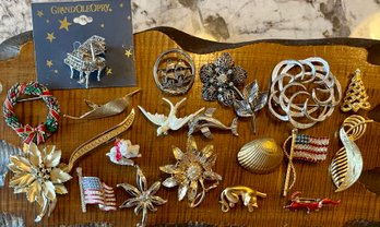 Vintage Pin & Pendant Lot - Enamel Dogs - Cats - Dolphins - Monet - Sarah Coventry And More