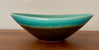 Mid Century Teal And Brown Pottery Oval Bowl China