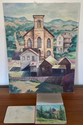 Antique Original Bessie Skiff Central City Signed Landscape Watercolor Out Of Frame With Original Sketch Book