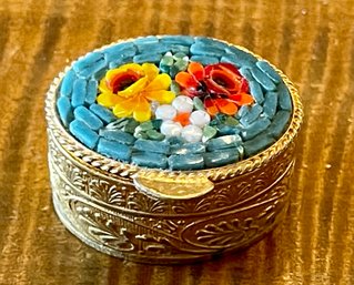 Vintage Micro Mosaic Gold Tone Miniature Container