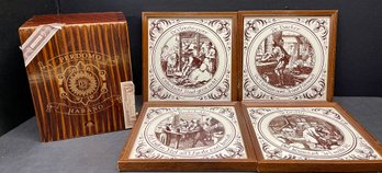 (4) German Framed Tiles And A Perdomo Habano Wood Cigar Box